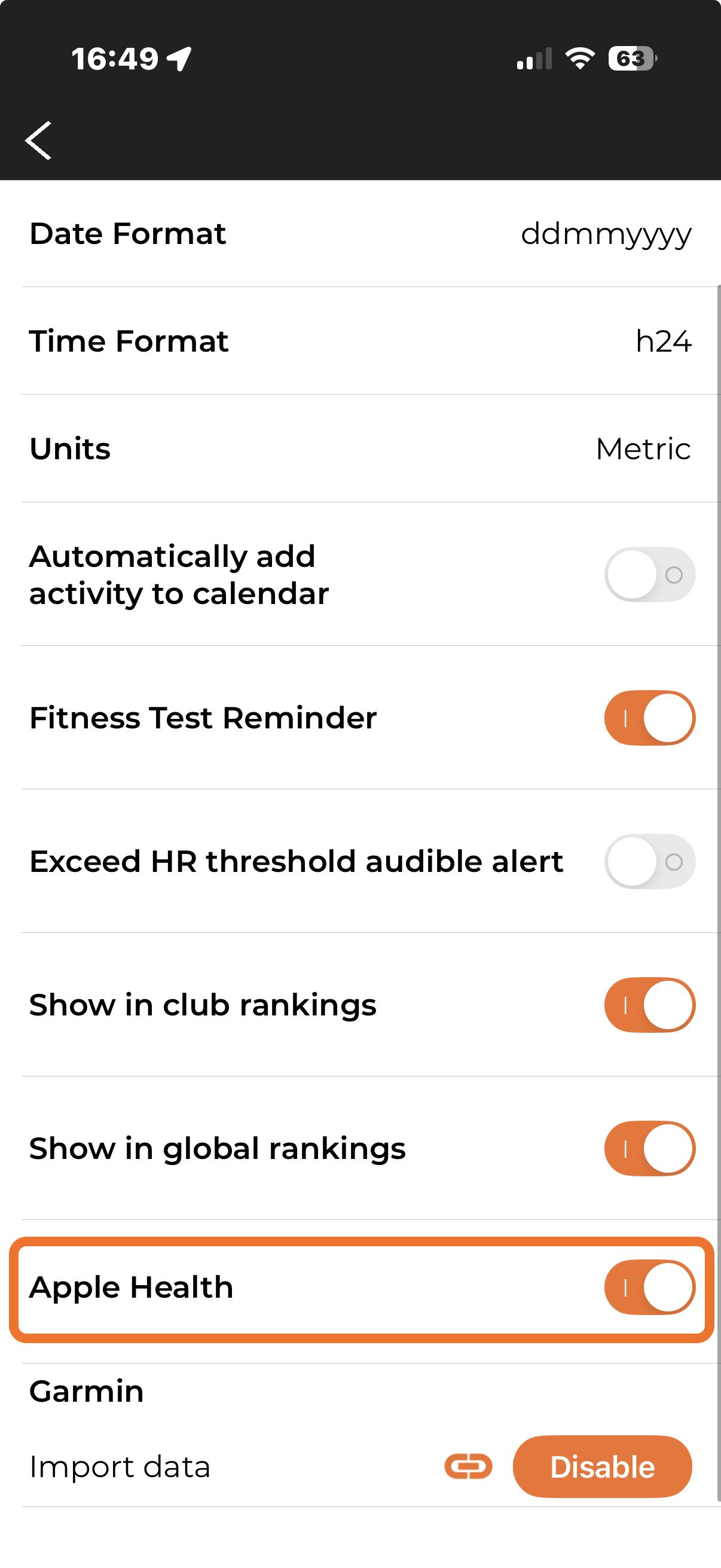 Attiva Apple Health nelle impostazioni